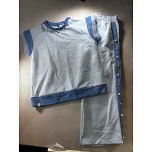 Simply Southern Quilted Top & Pants Set Pearl And Rhinestone Blue L  Coquette